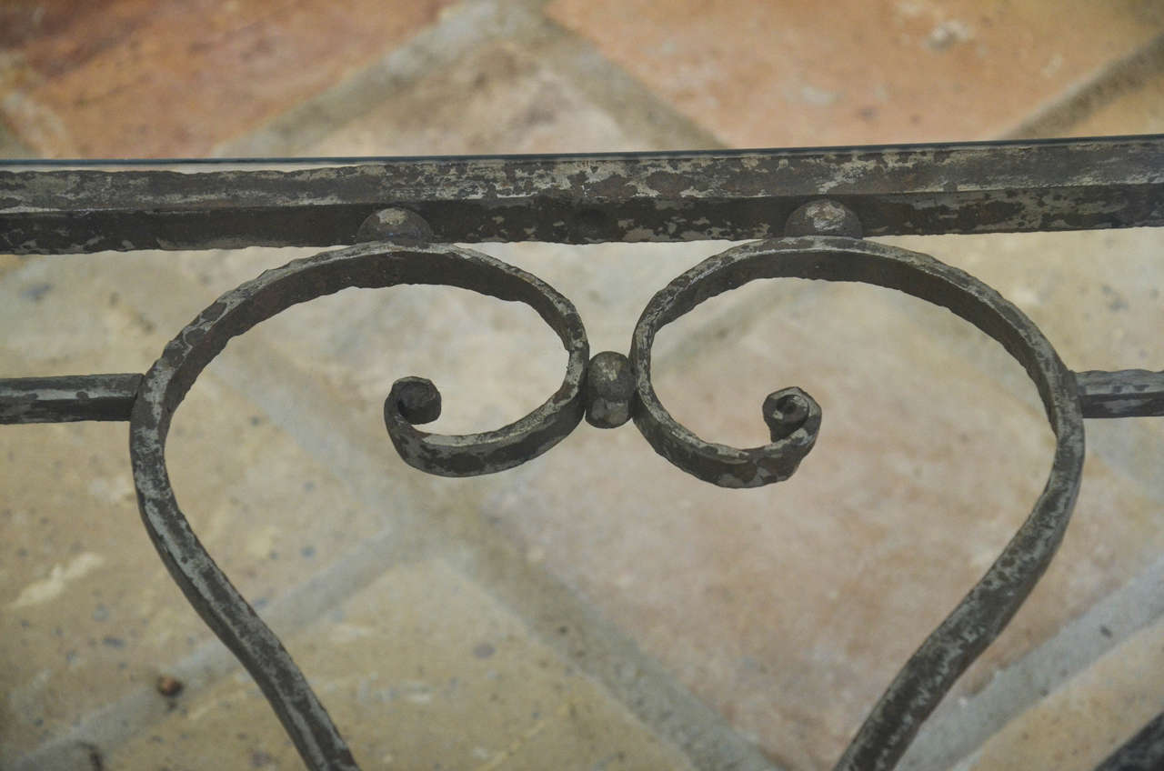 French Silvered Iron Low Table with Glass Top 2